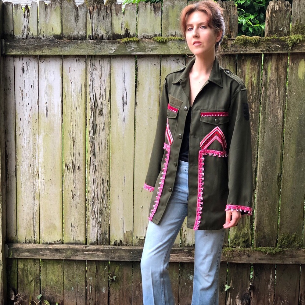 Boho Army Jacket w/ Pink Tassels